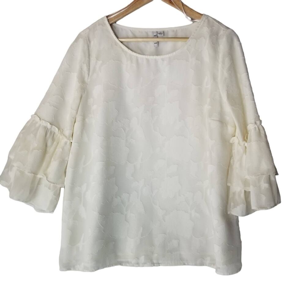 Elle Blouse Large Lace Floral 3/4 Ruffle Sleeve Wedding Guest